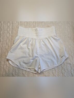 Nike Women's White Smocked-Waist Athletic Shorts